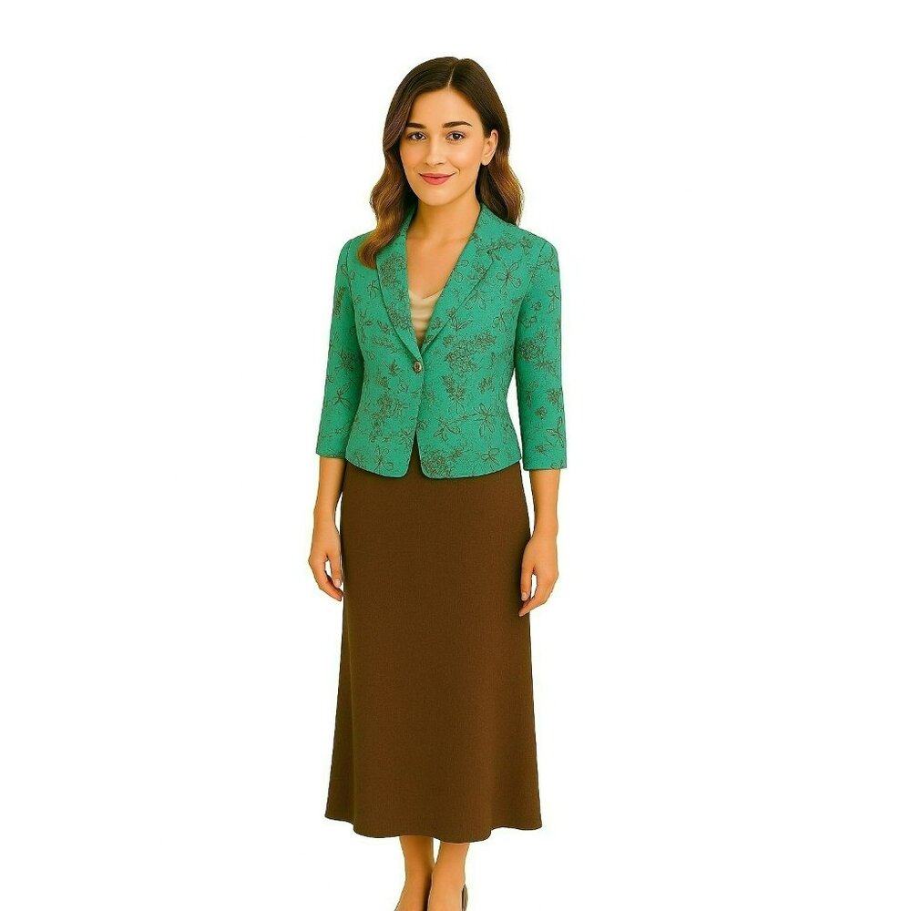 Yoana Baraschi Womens 10 Embroidered Floral Corduroy Jacket Turquoise